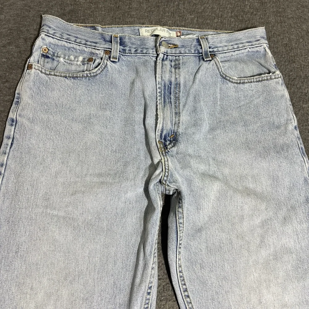 Levi's 505 Jeans Men 34x31 Blue Regular Fit Distressed Light Wash Denim Pants